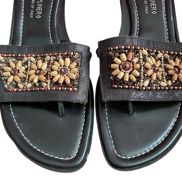 Donald J Pliner Slide Sandals Beaded Floral Italy Brown Tan Women’s Size 10 - Picture 3 of 6